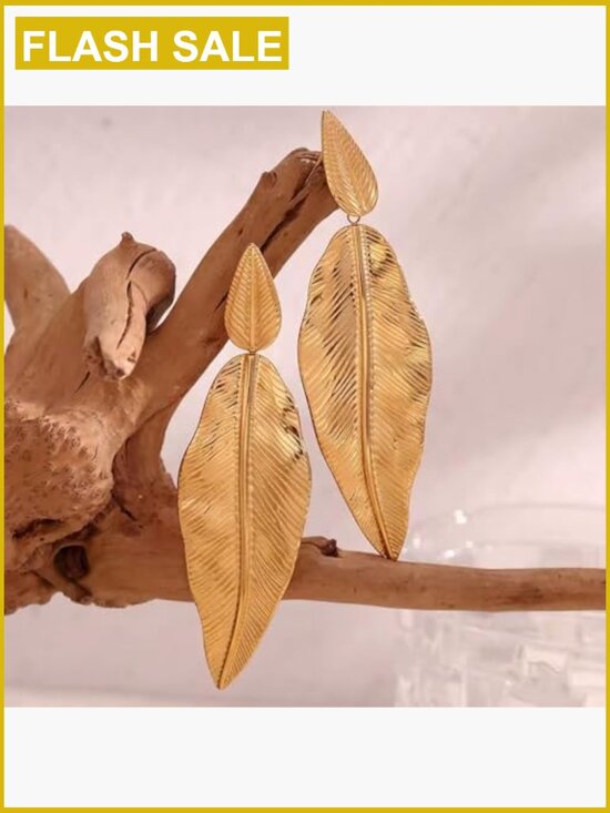 Amazon.com: Ginko Leaf Earrings for Women Personalized  Gold Plated Stainless Steel Leaf Drop Earrings Boho Dangle